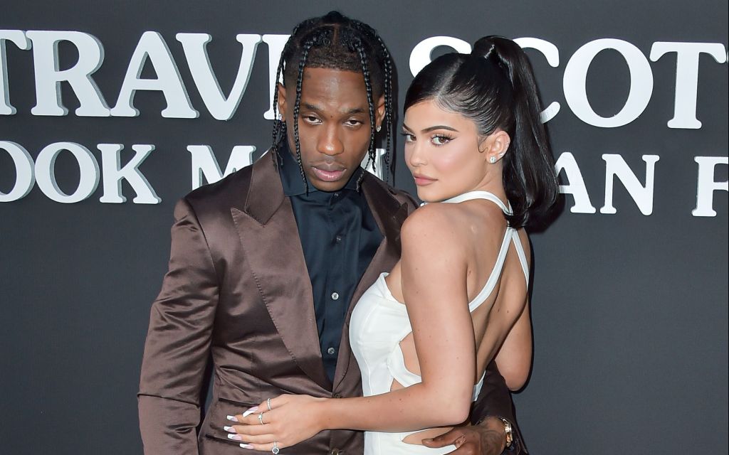Rapper Travis Scott and girlfriend/television personality Kylie Jenner arrive at the Los Angeles Premiere Of Netflix's 'Travis Scott: Look Mom I Can Fly' held at Barker Hangar on August 27, 2019 in Santa Monica, Los Angeles, California, United States.